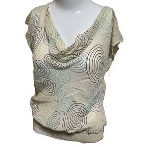 Limited Top Flutter Short Sleeve Drape Scoop‎ Neck Sheer Silk Cream Blouse Small